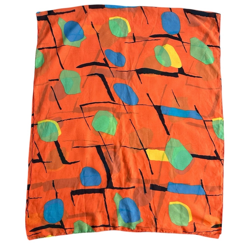 Vintage Orange Rectangular Scarf Orange Blue Abst… - image 7